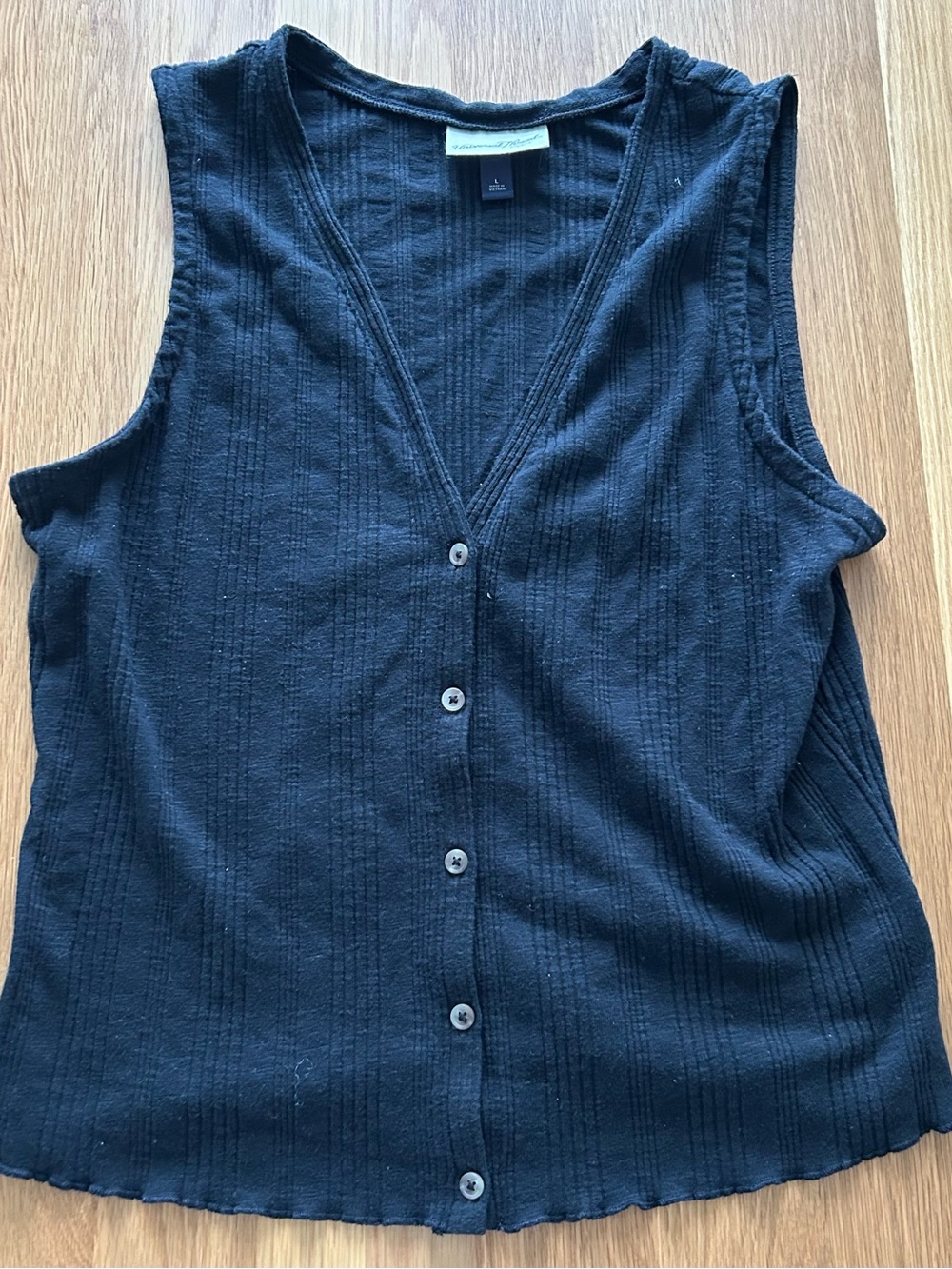 Universal Thread Black Ribbed Sleeveless Button-Front Top